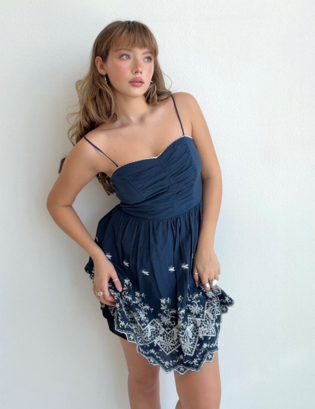 Navy Embroidered Mini Dress (Small)