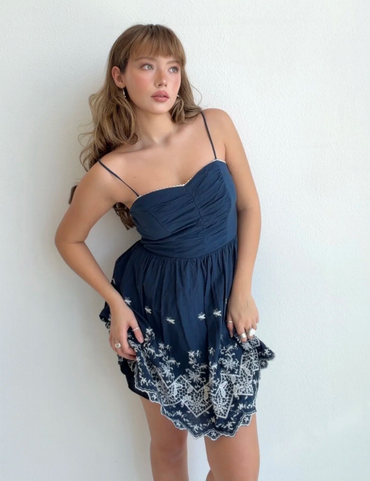Navy Embroidered Mini Dress (Small)