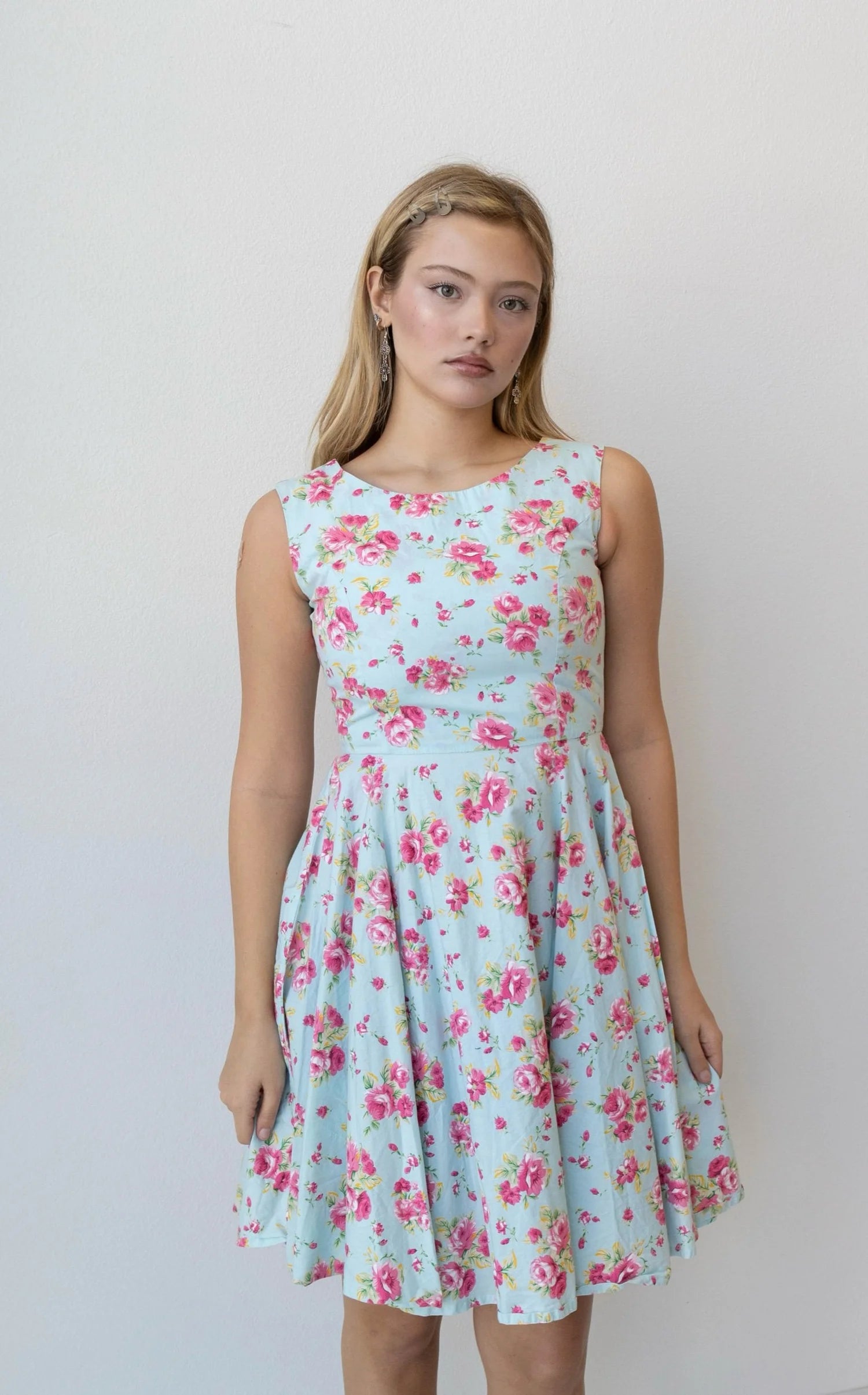 Blue Floral Midi Dress (Small)