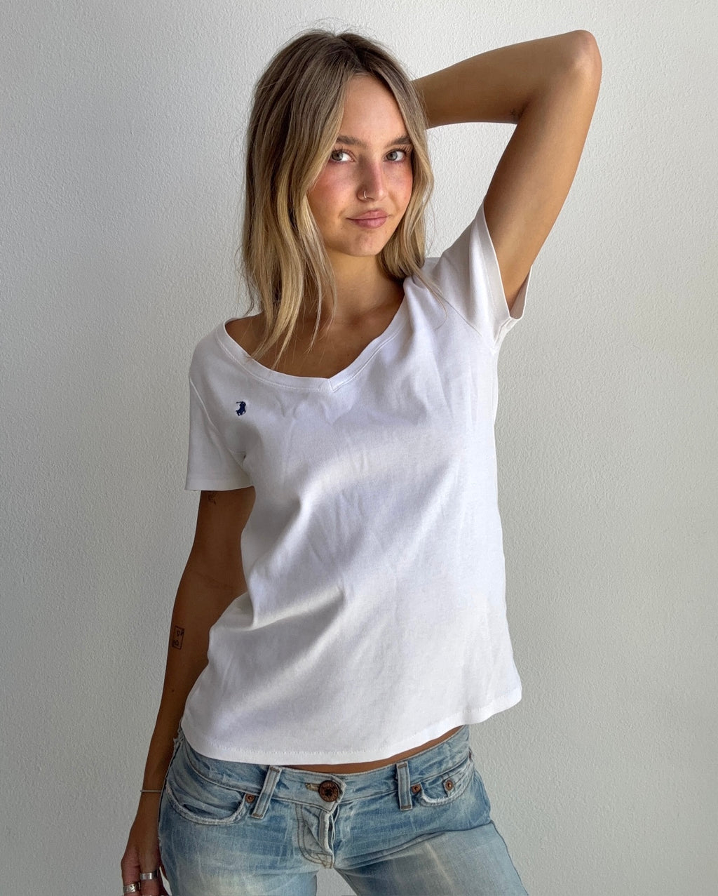 White Polo Ralph Lauren V-Neck Tee (Medium)