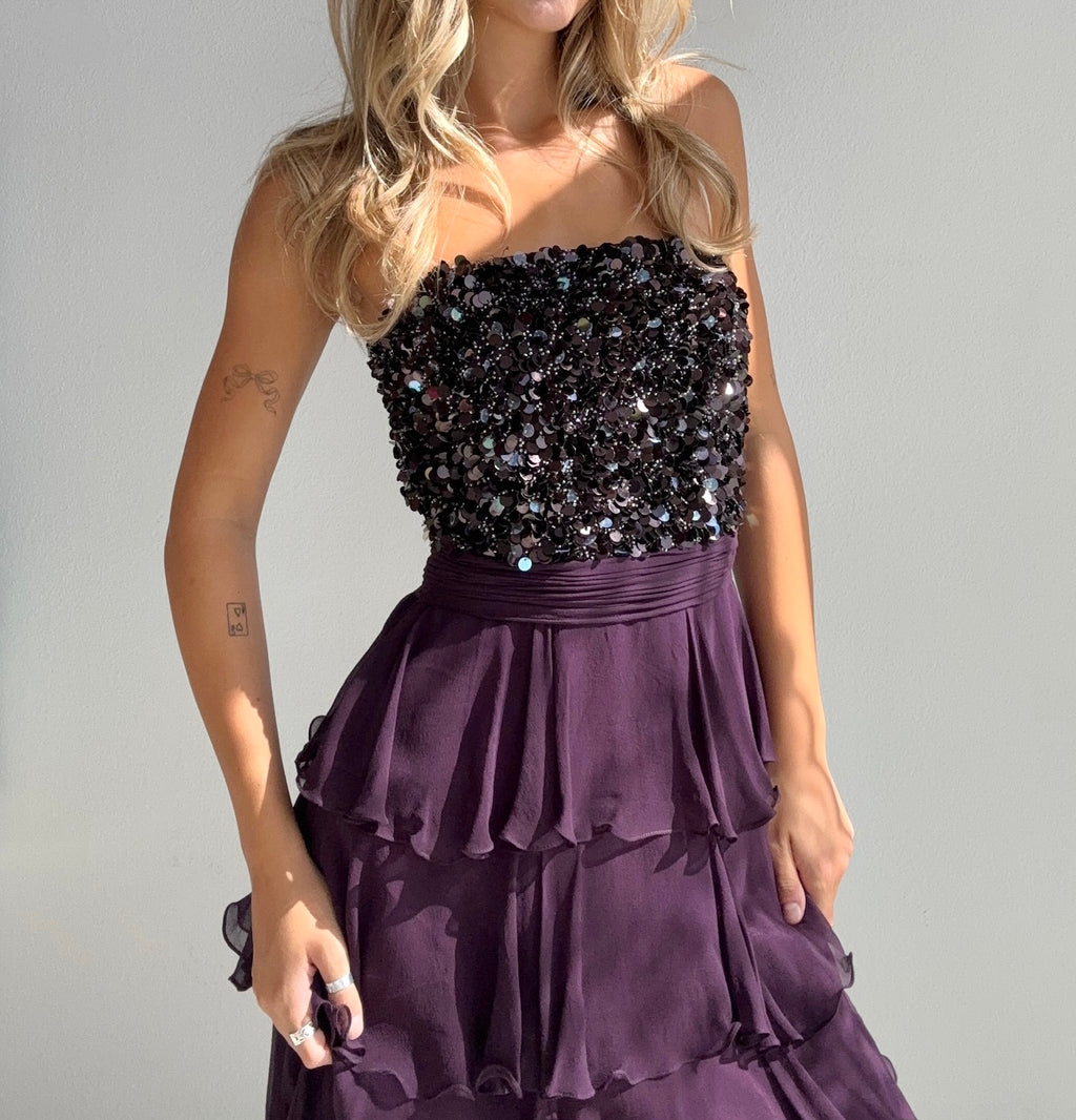 Dark Plum Sequin Party Dress (XS )