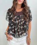 Brown Floral Chiffon Babydoll Blouse (Small)