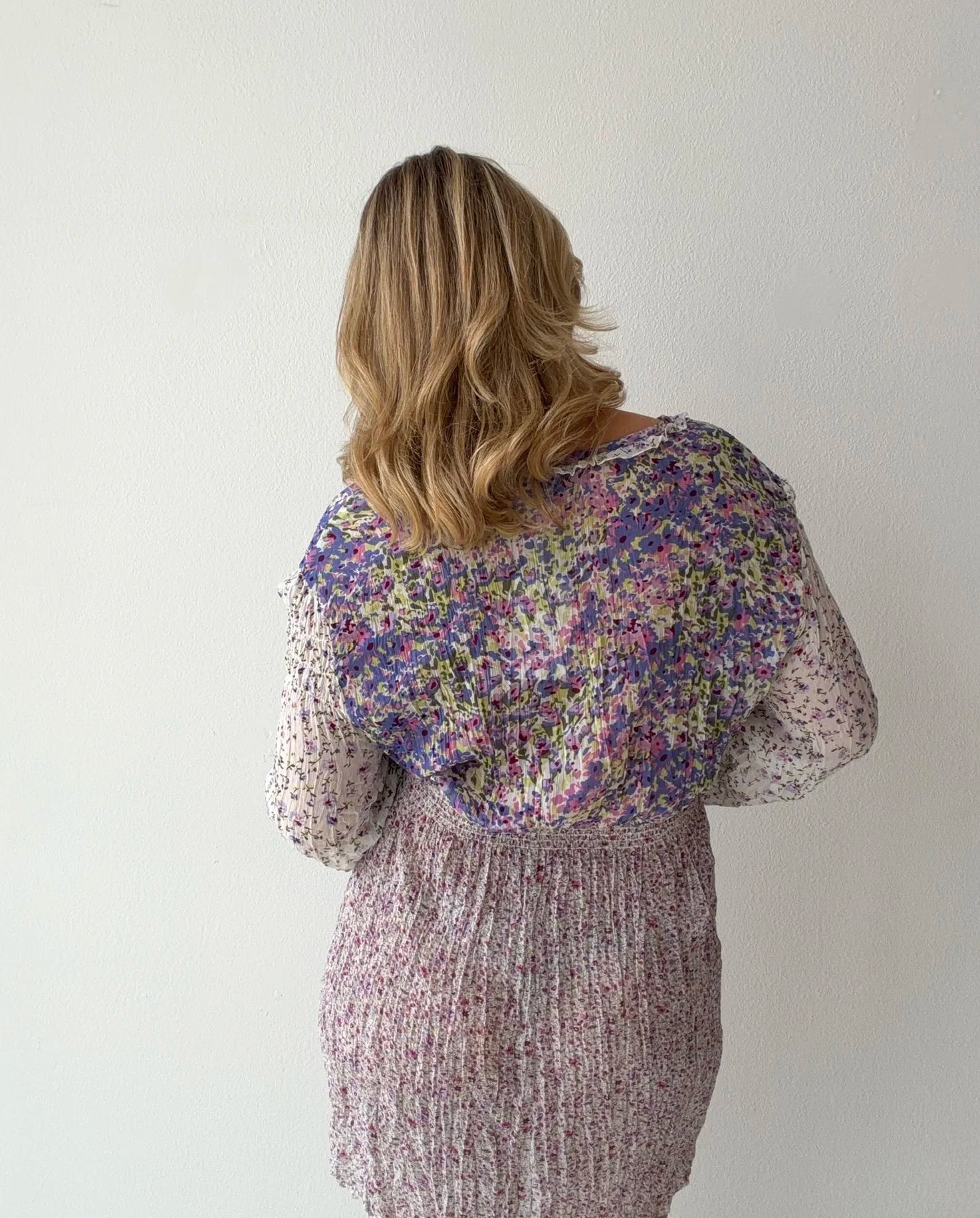 Boho Floral Long Sleeve Mini Dress (Large)