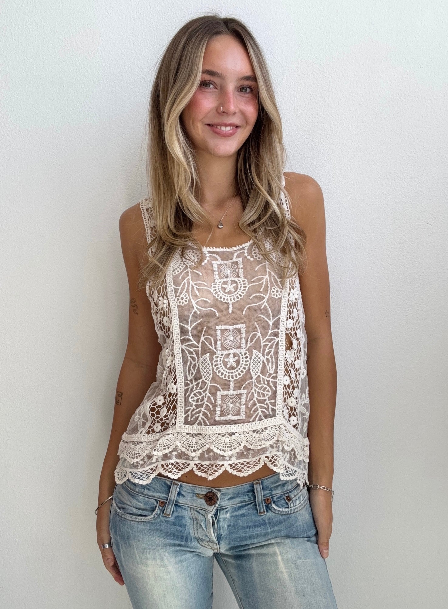 Cream Crochet Lace Tank (Small)