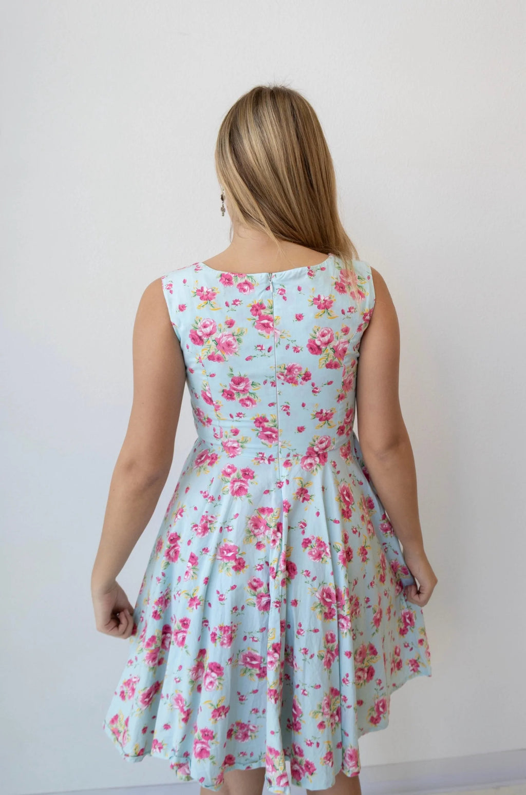 Blue Floral Midi Dress (Small)