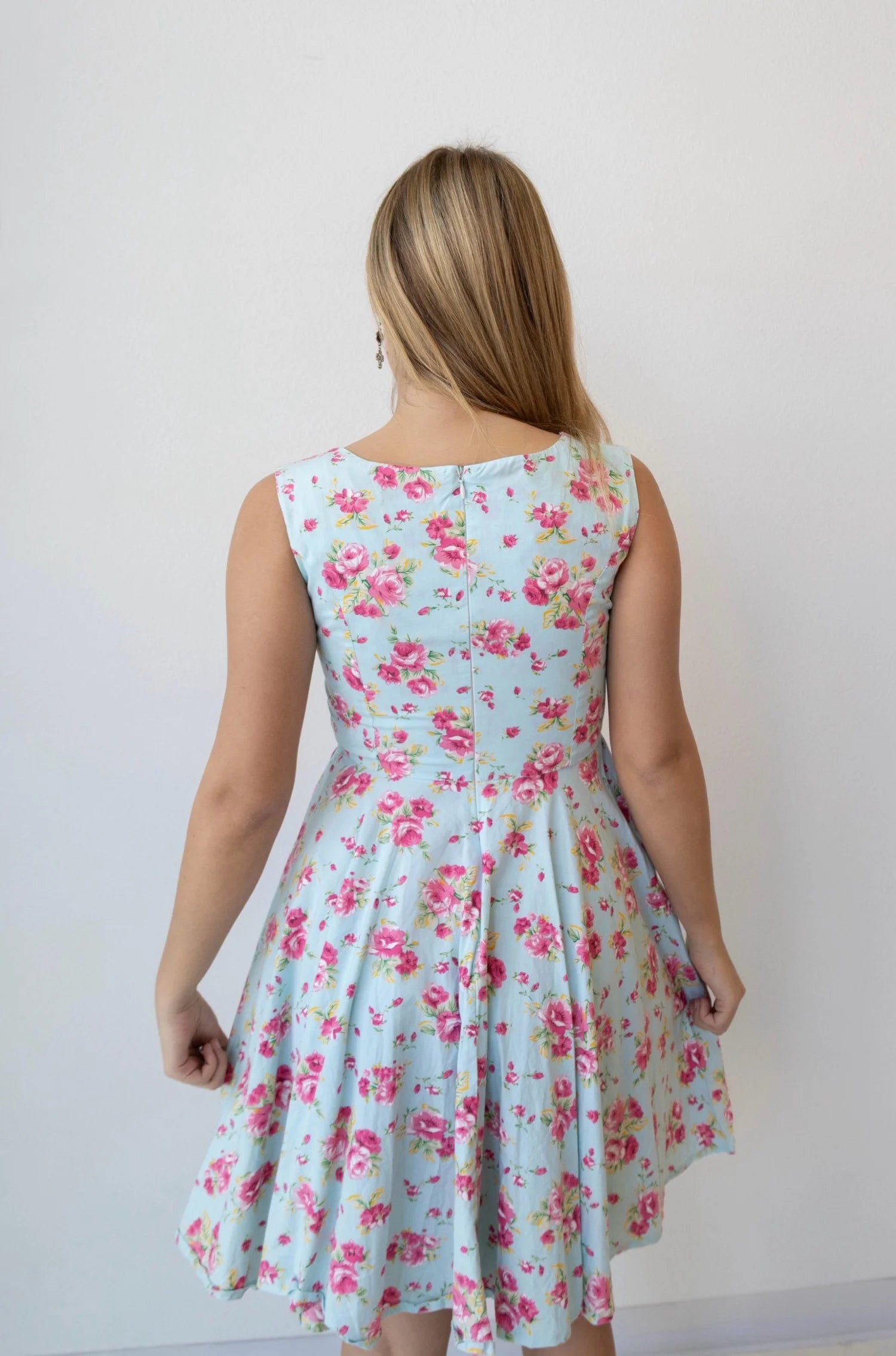Blue Floral Midi Dress (Small)