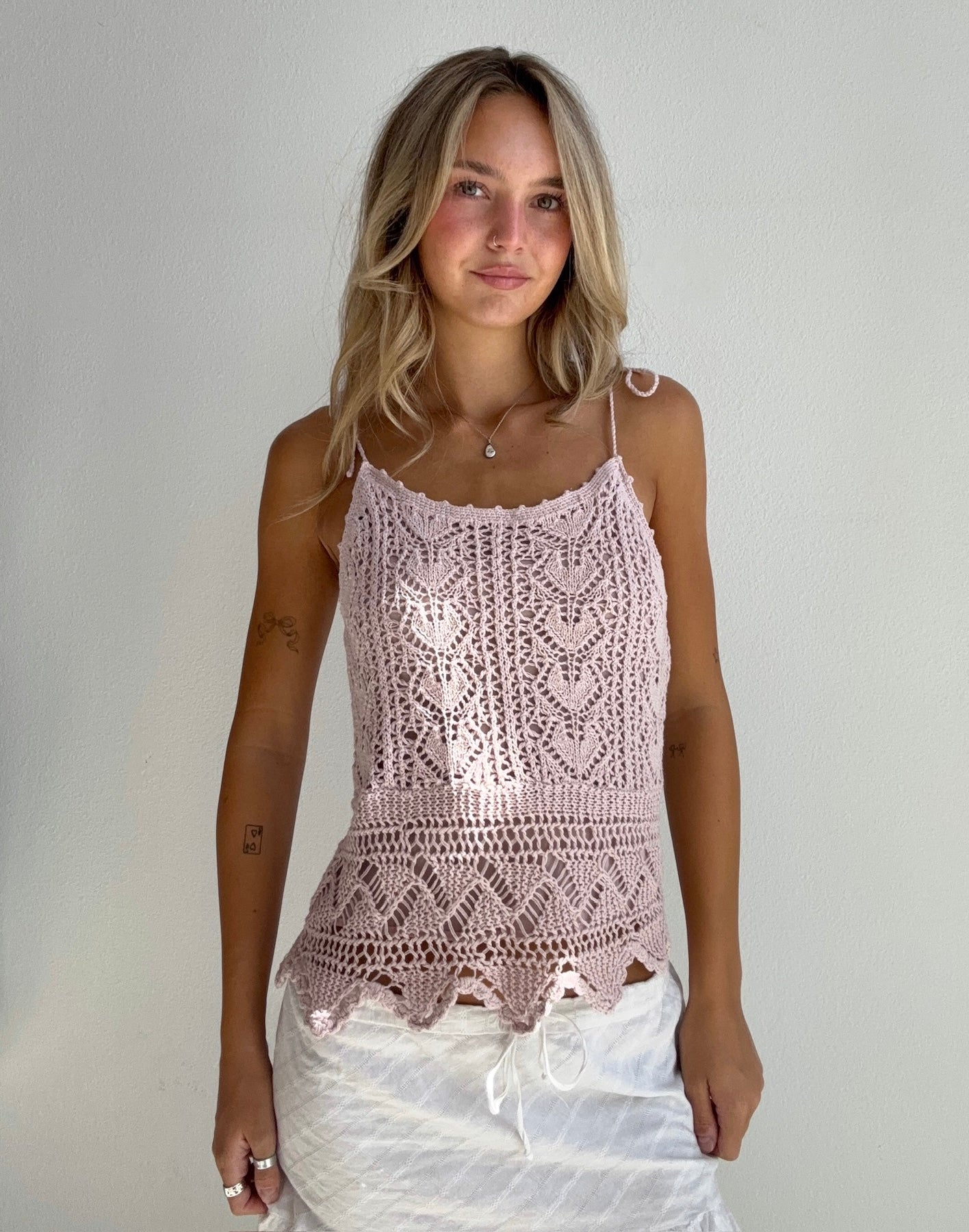 Blush Crochet Knit Tank (Small)