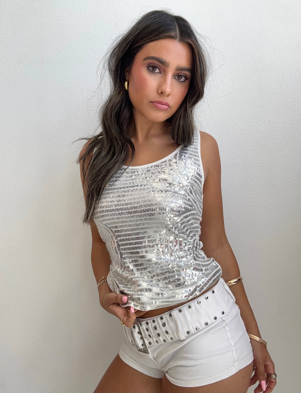Silver Sequin Swirl Tank (S/M)