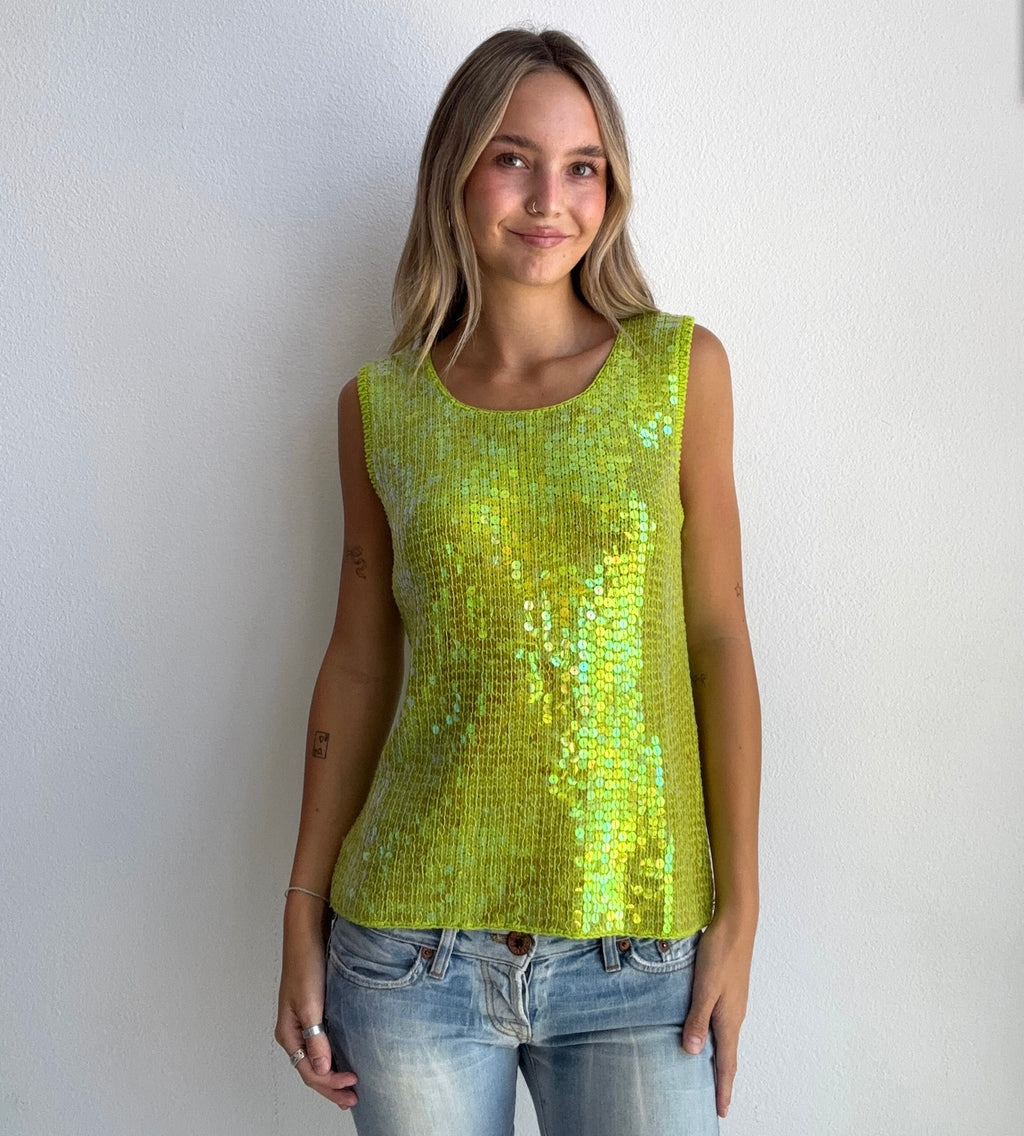 Lime Sequin Knit Tank (Medium)