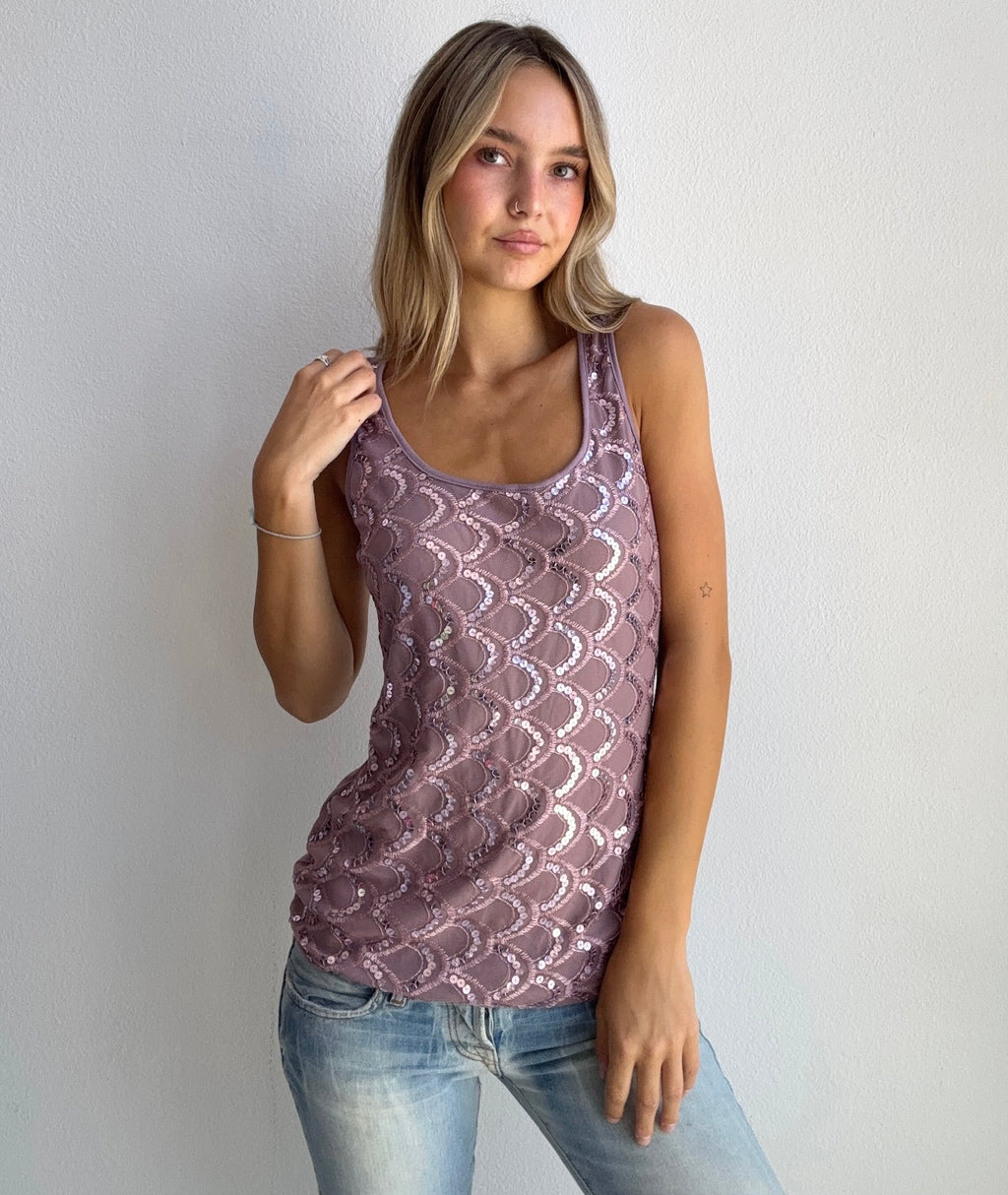 Mauve Sequin Mesh Tank (Small)