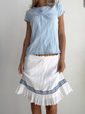 White Boho Embroidered Skirt (Small)