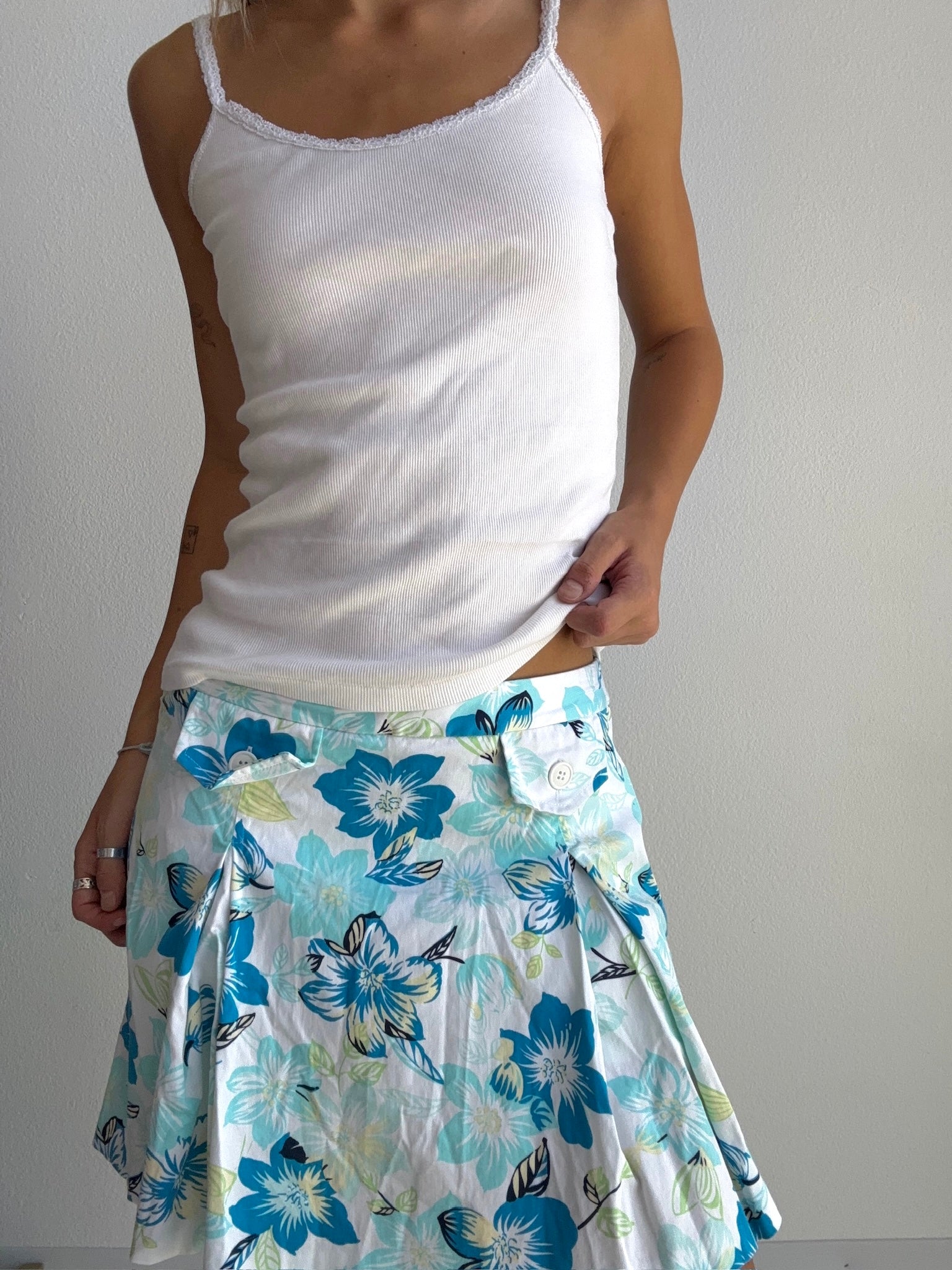 Blue Floral Mini Skirt (Small)