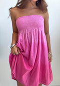 Pink Smocked Strapless Midi Dress (Medium)