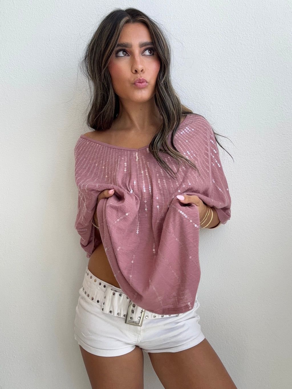 Mauve Sequin Poncho Top (Medium)