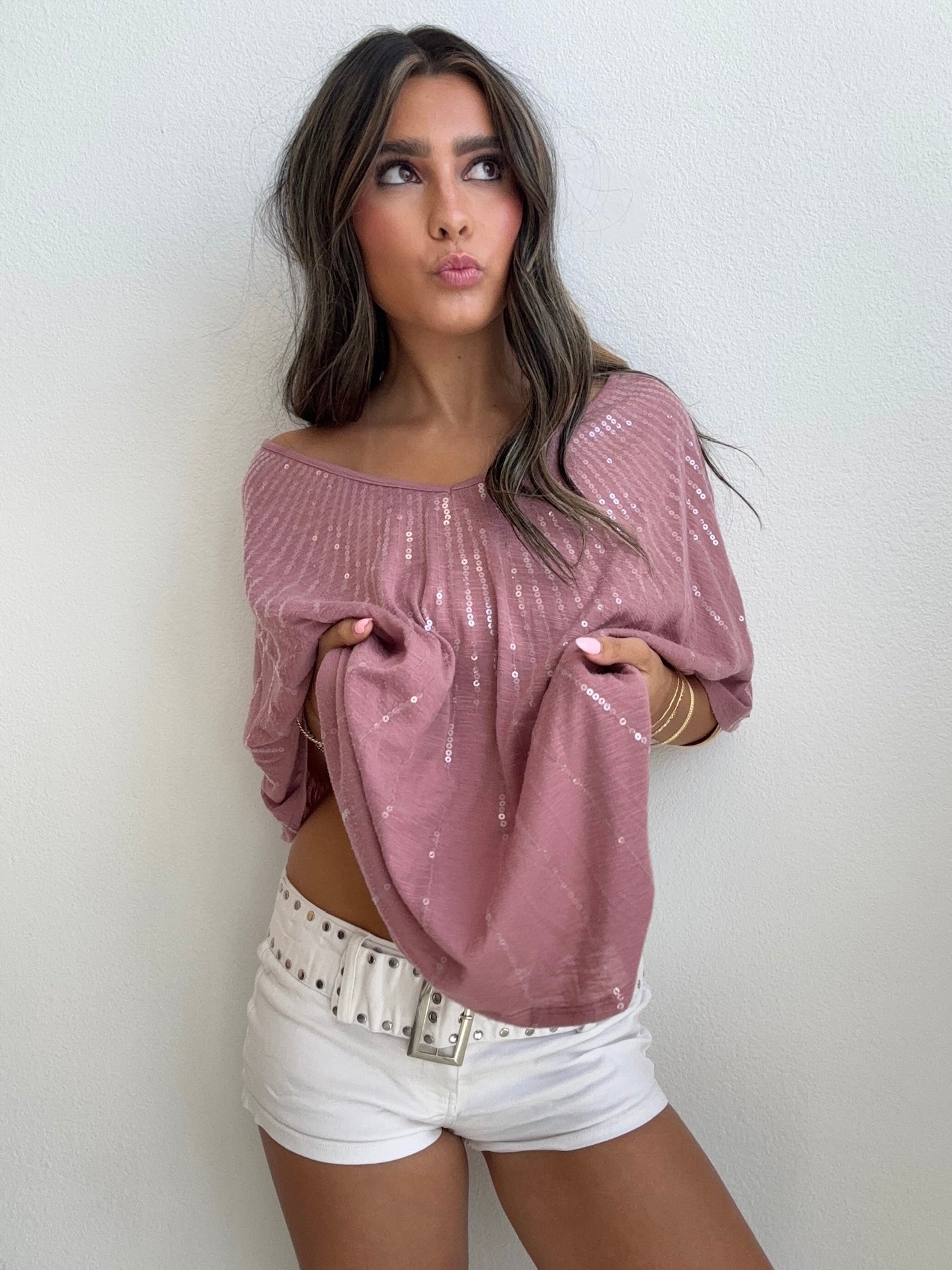 Mauve Sequin Poncho Top (Medium)
