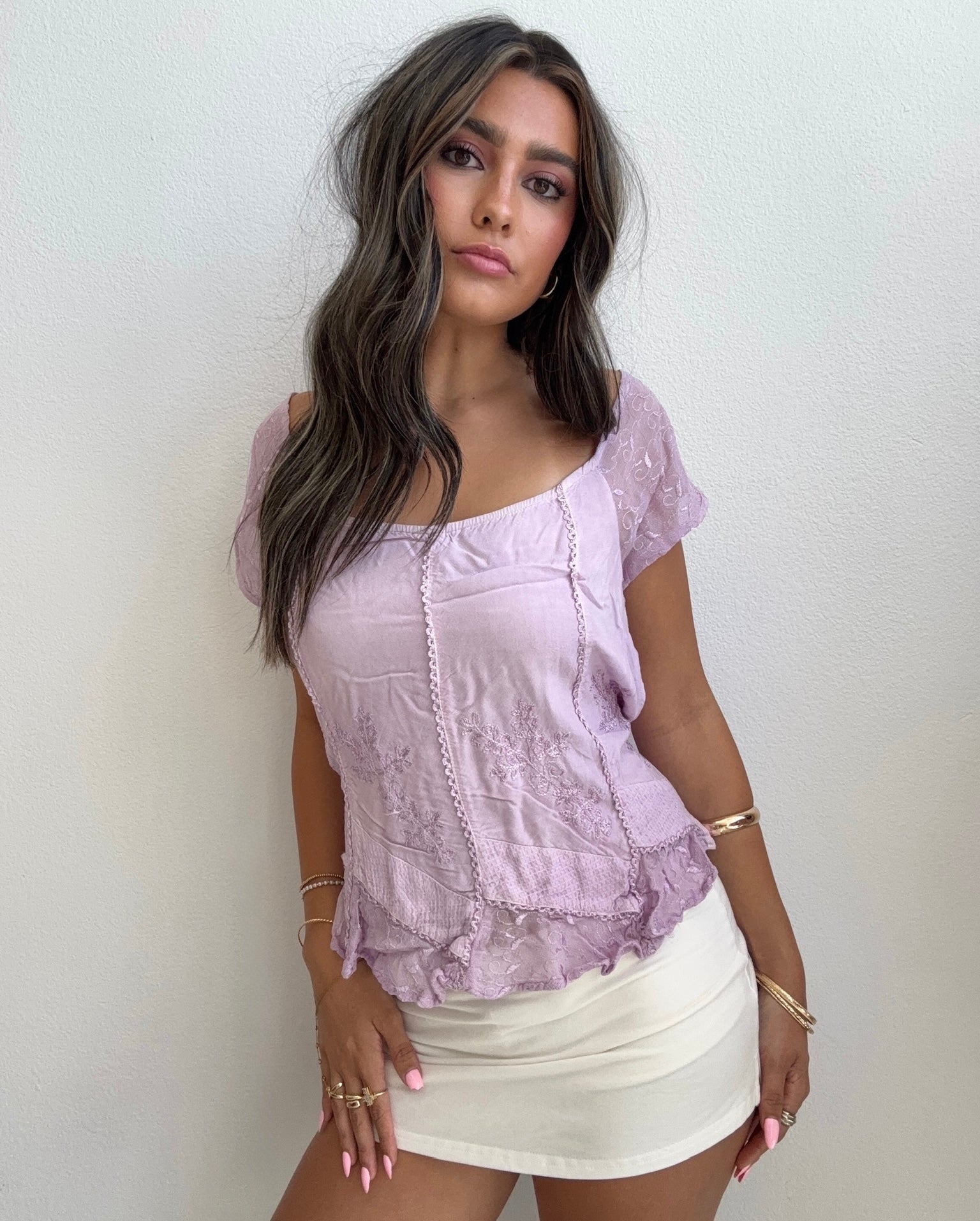 Lavender Embroidered Peasant Top (Medium)
