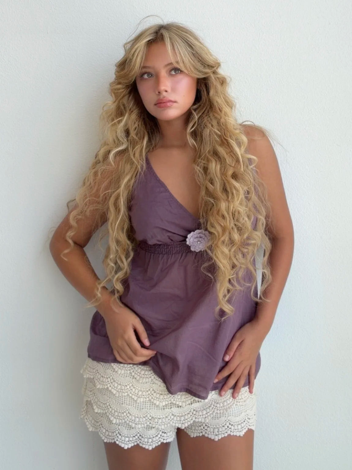 Lavender Bloom Babydoll Top (Small)