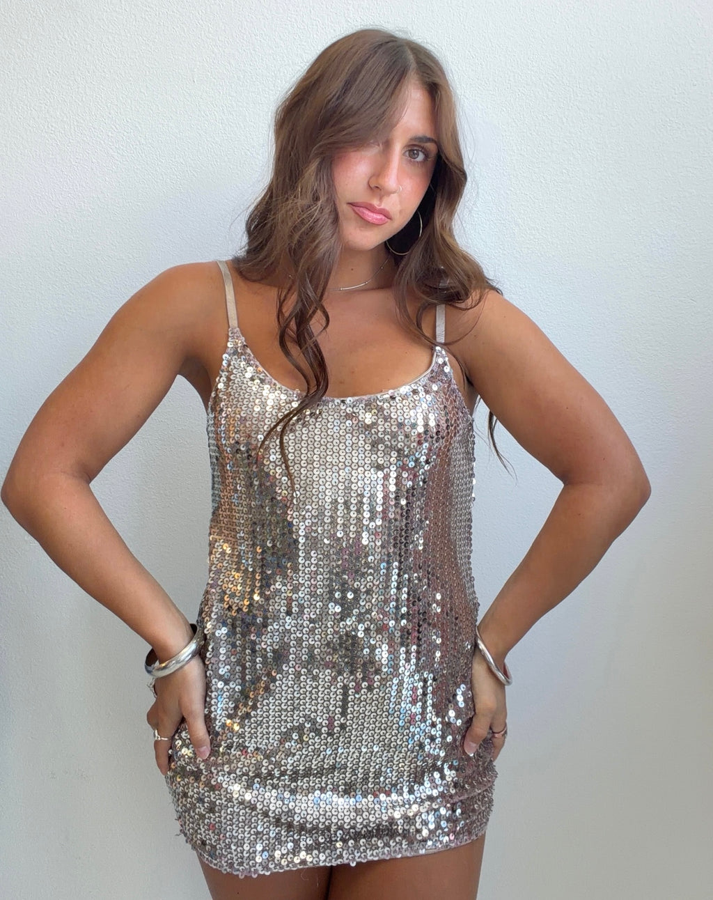Silver Sequin Mini Dress (Small)
