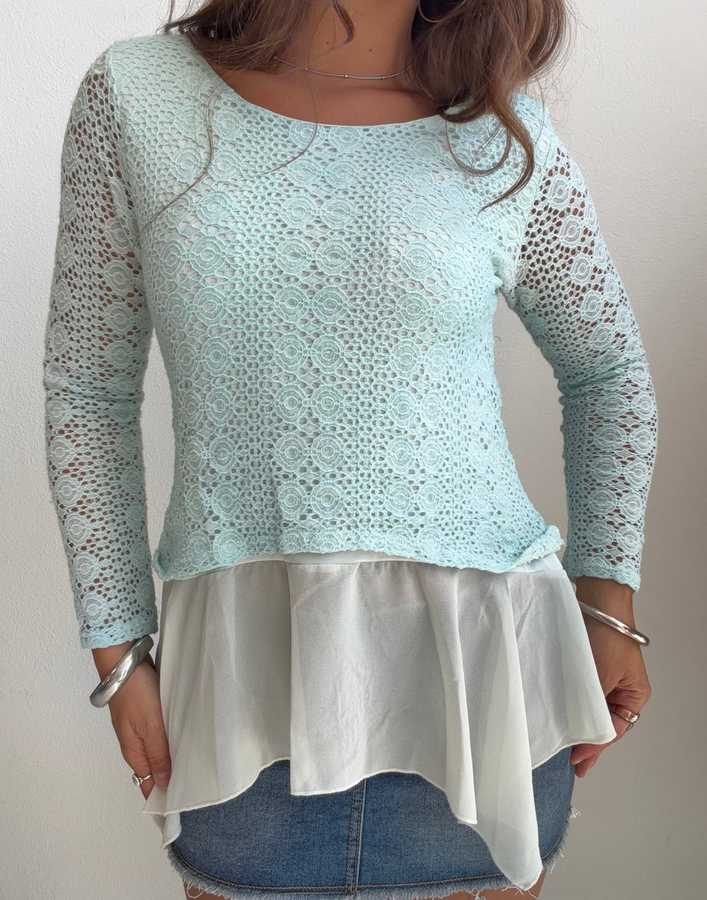 Mint Crochet Peplum Top (Medium)