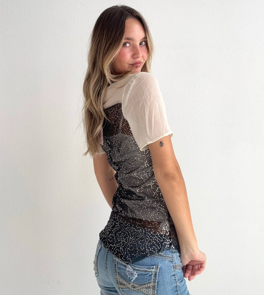 Sequin Italian Mesh Top (Small)