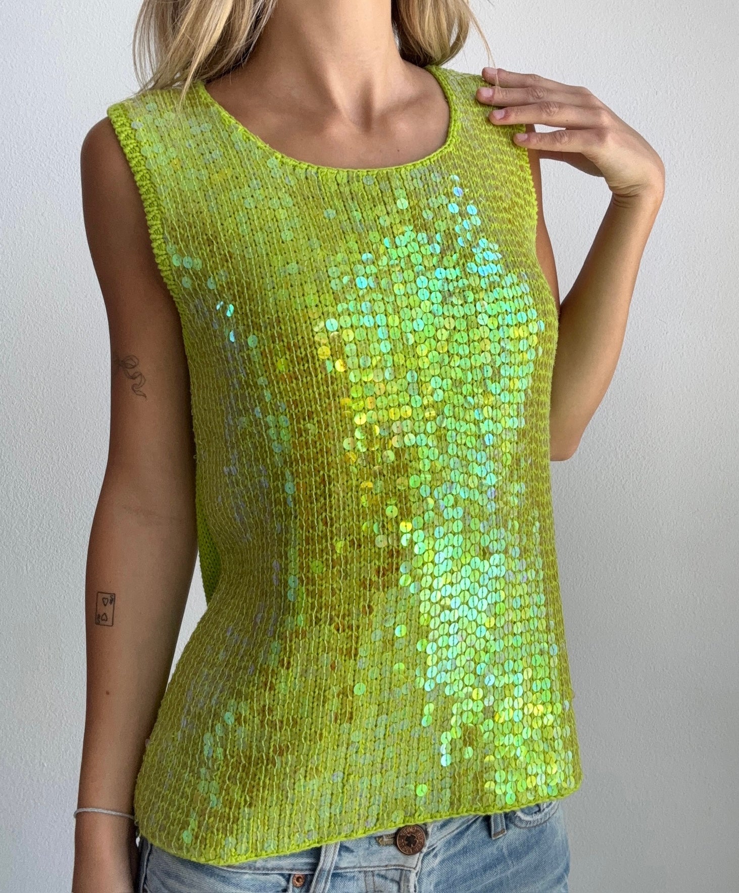 Lime Sequin Knit Tank (Medium)