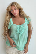 Mint Floral Chiffon Blouse (Large)