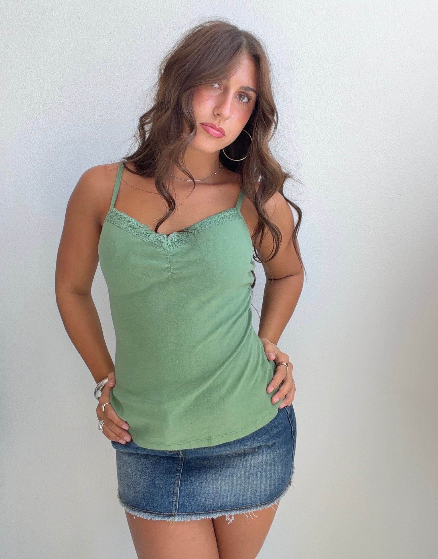 Sage Lace Trim Cami (Small)