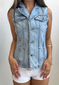 Light Wash Sleeveless Denim Vest (Small)