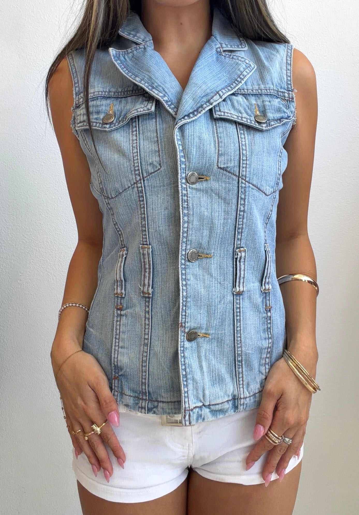 Light Wash Sleeveless Denim Vest (Small)