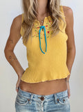 Yellow Embroidered Tie Tank (Small)