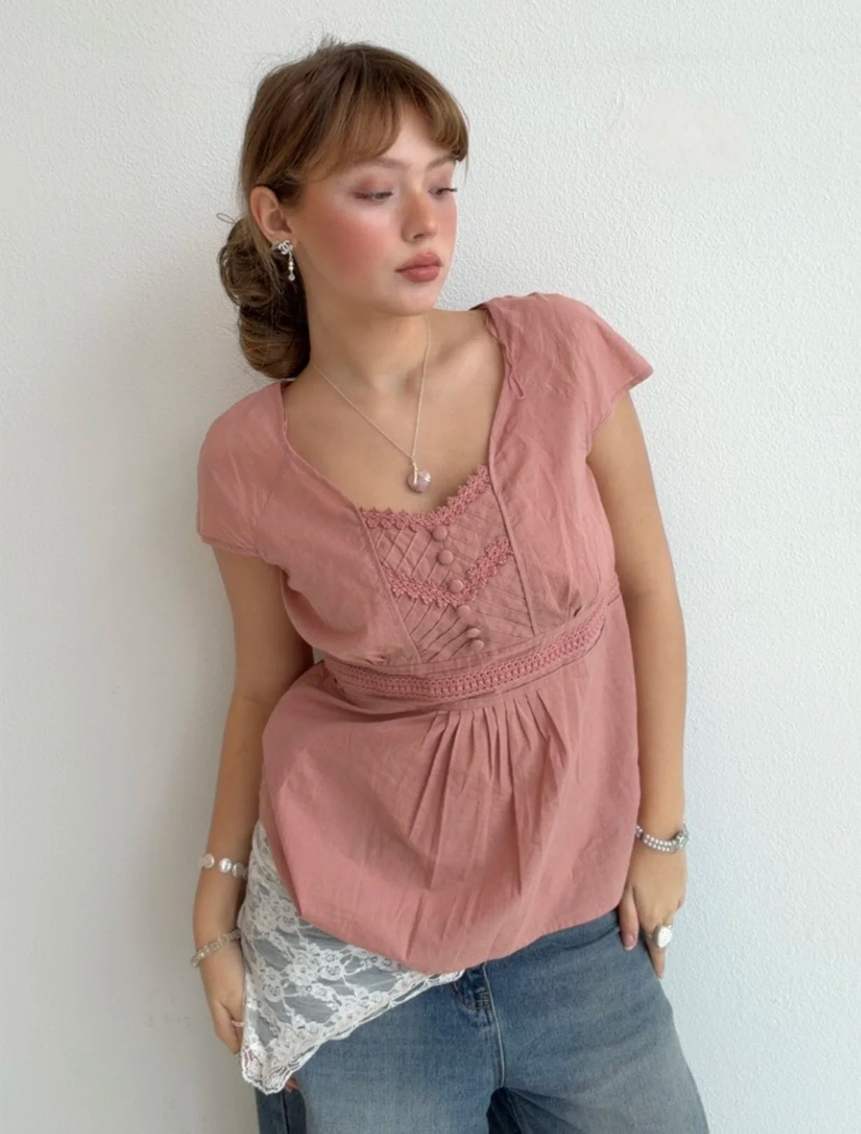 Dusty Rose Empire Vintage Blouse (Medium)