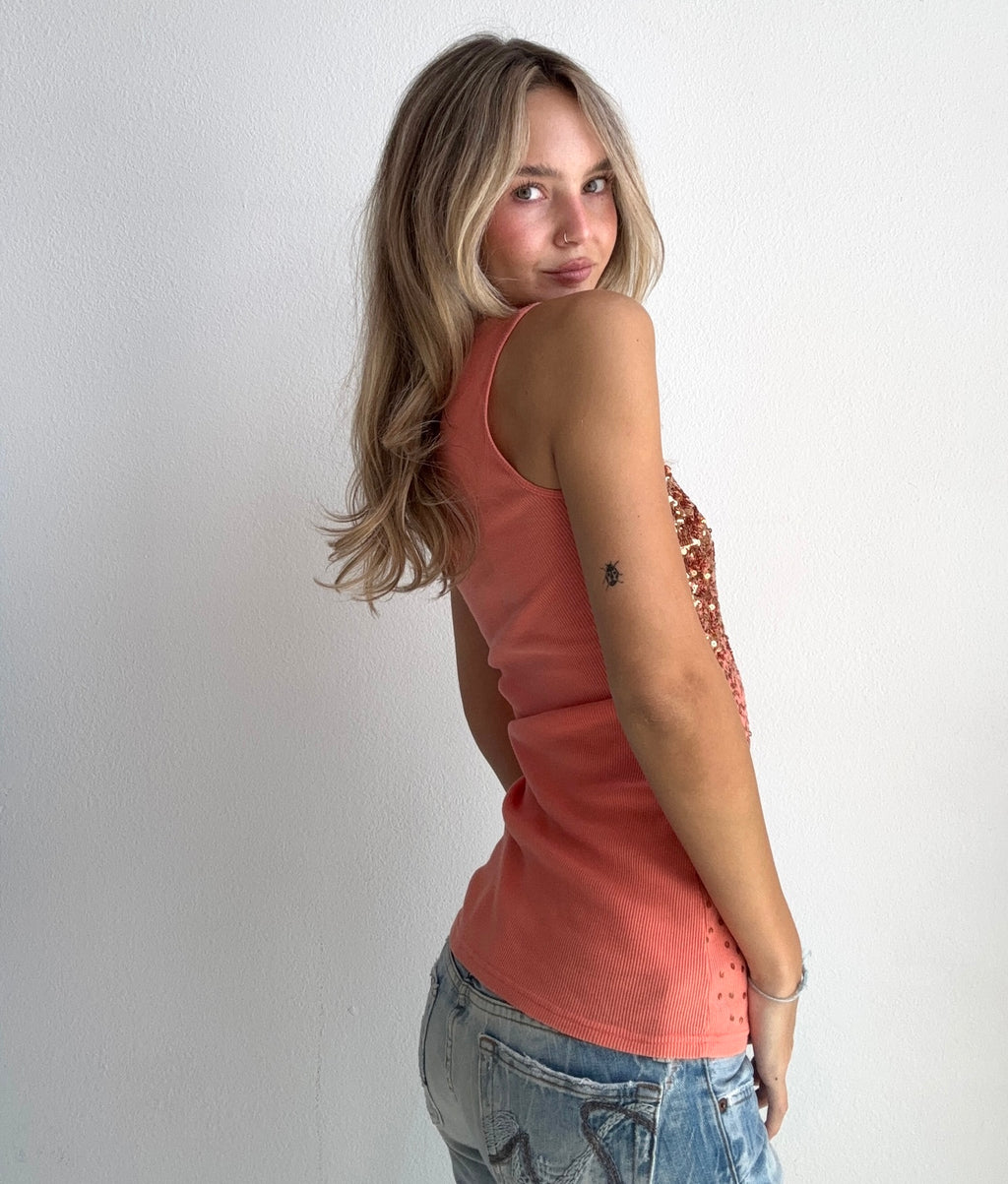 Coral Sequin Tank Top (Small)
