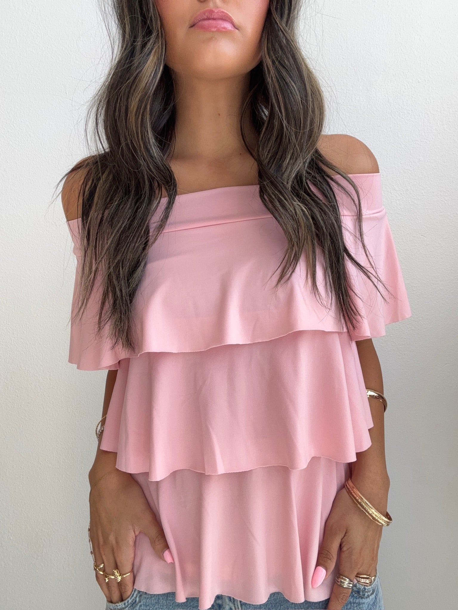 Pink Off Shoulder Ruffle Top (Large)