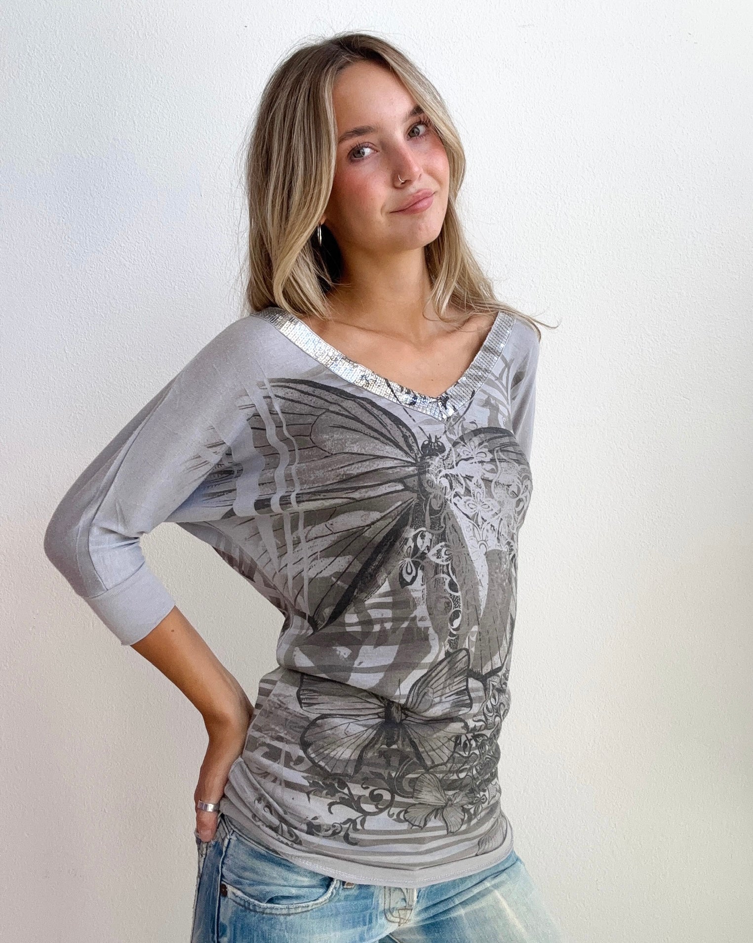 Moonstone Grey Butterfly Top (Small)