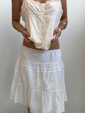 White Linen Embroidered Midi Skirt (Small)