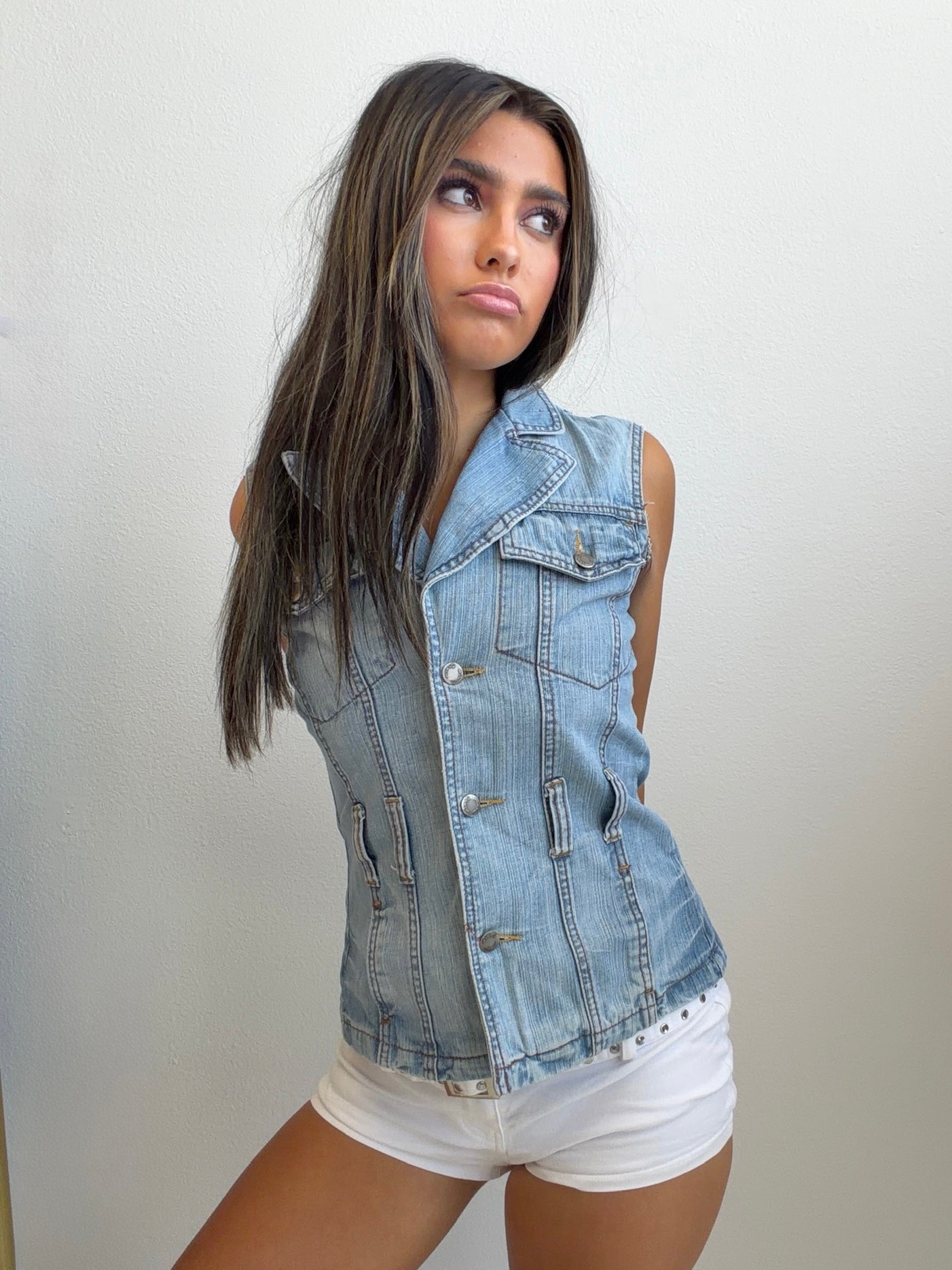 Light Wash Sleeveless Denim Vest (Small)