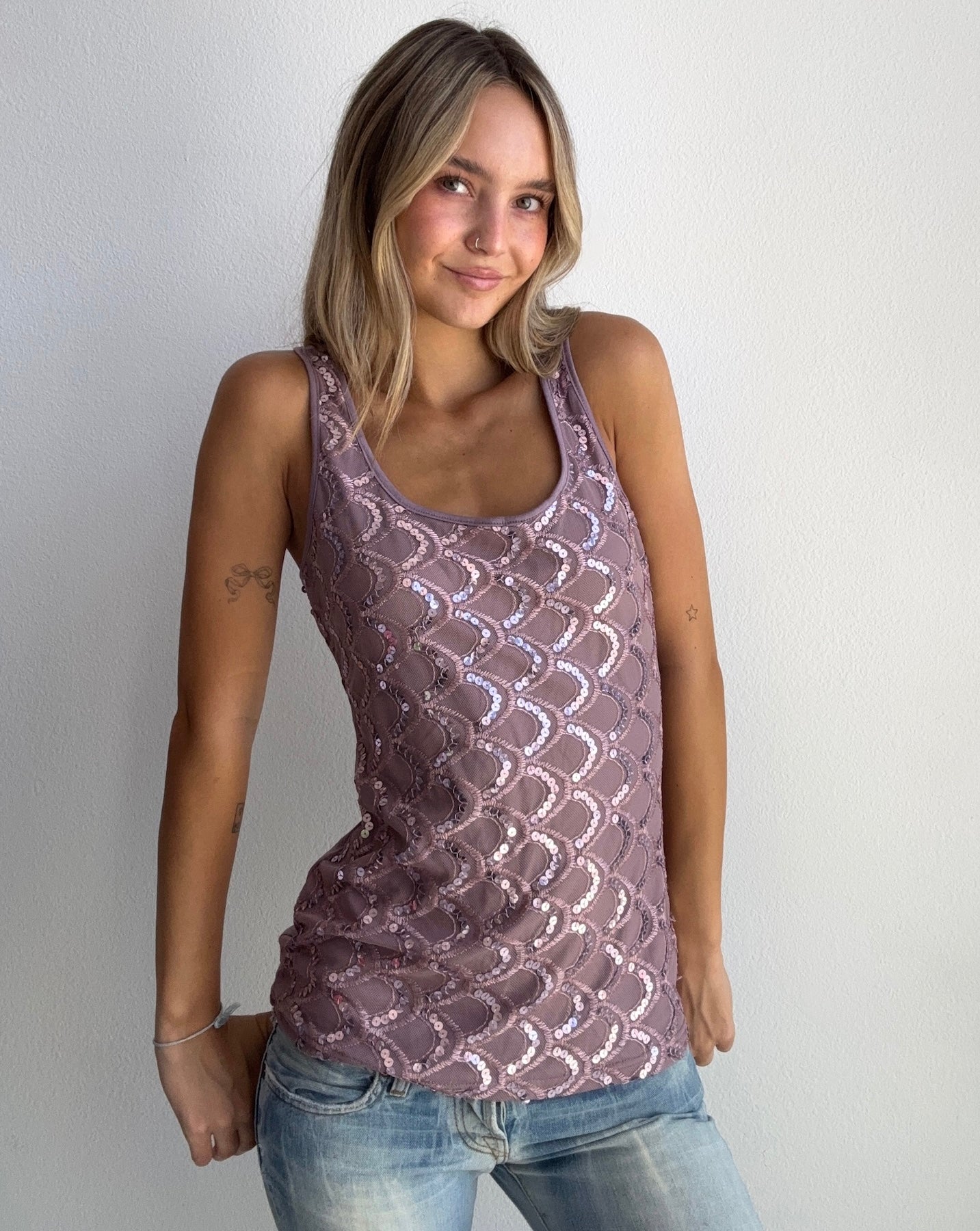Mauve Sequin Mesh Tank (Small)