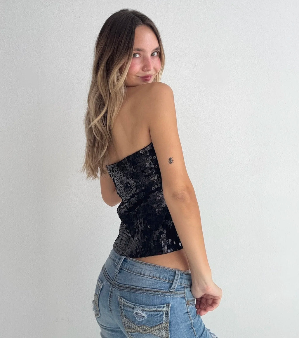 Black Sequin Tube Top (Large)