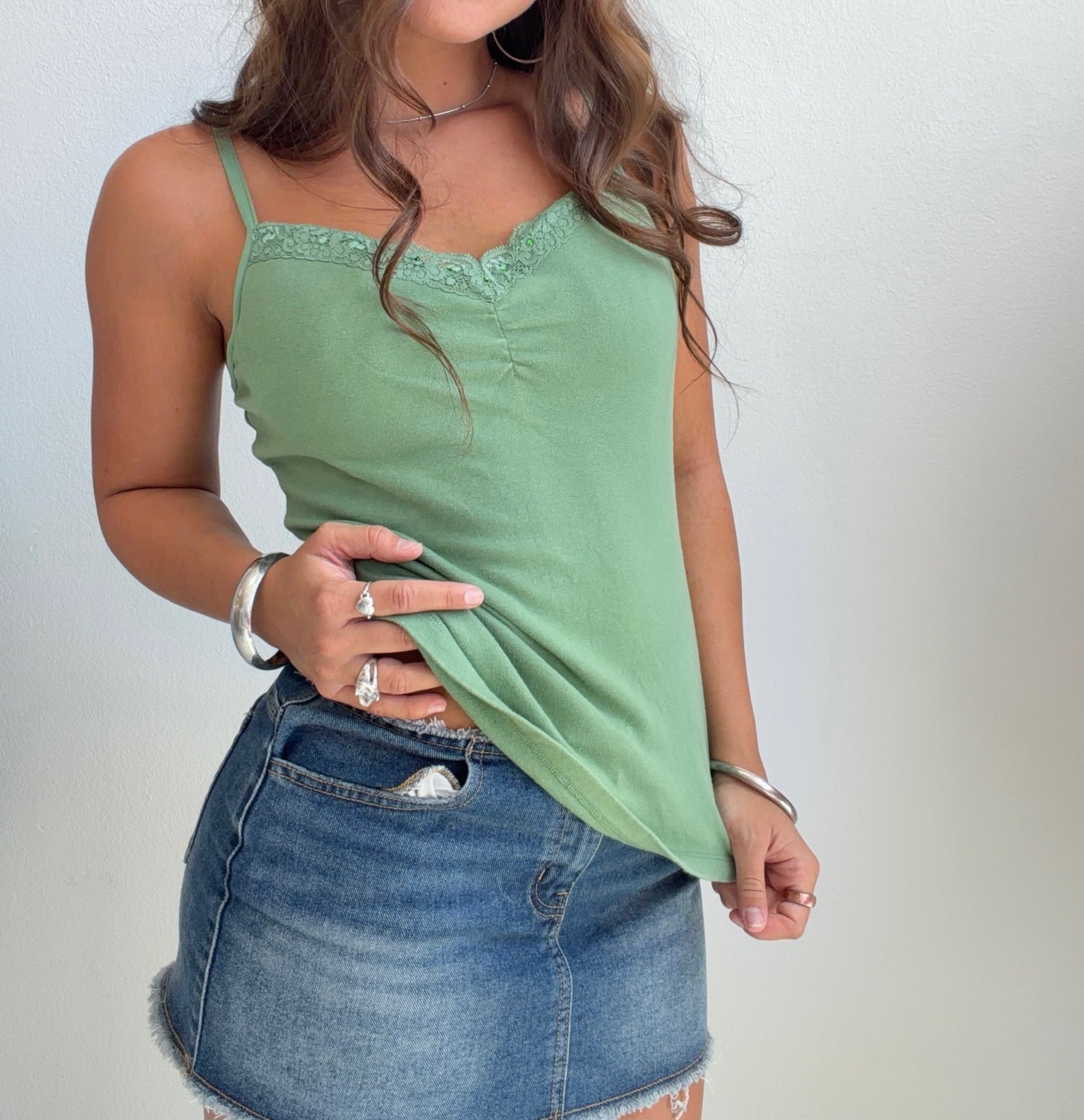 Sage Lace Trim Cami (Small)