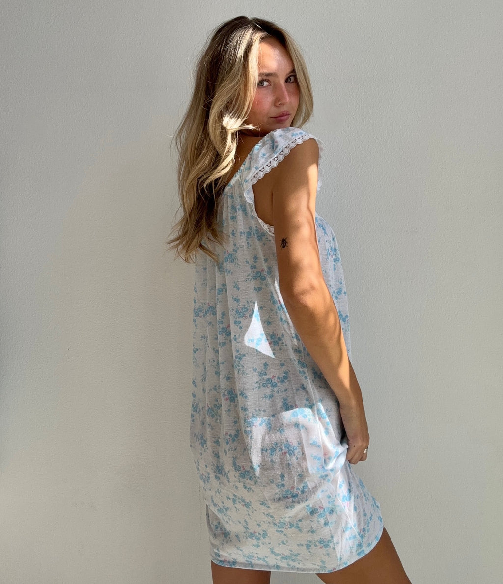 Blue Floral Lounge Dress (Small)