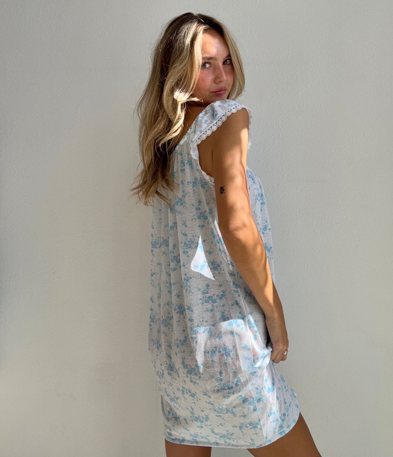 Blue Floral Lounge Dress (Small)