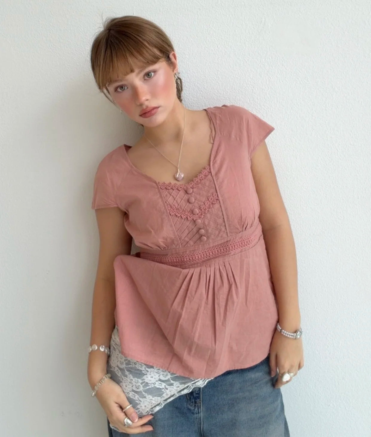 Dusty Rose Empire Vintage Blouse (Medium)