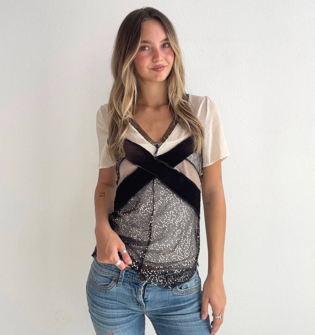 Sequin Italian Mesh Top (Small)