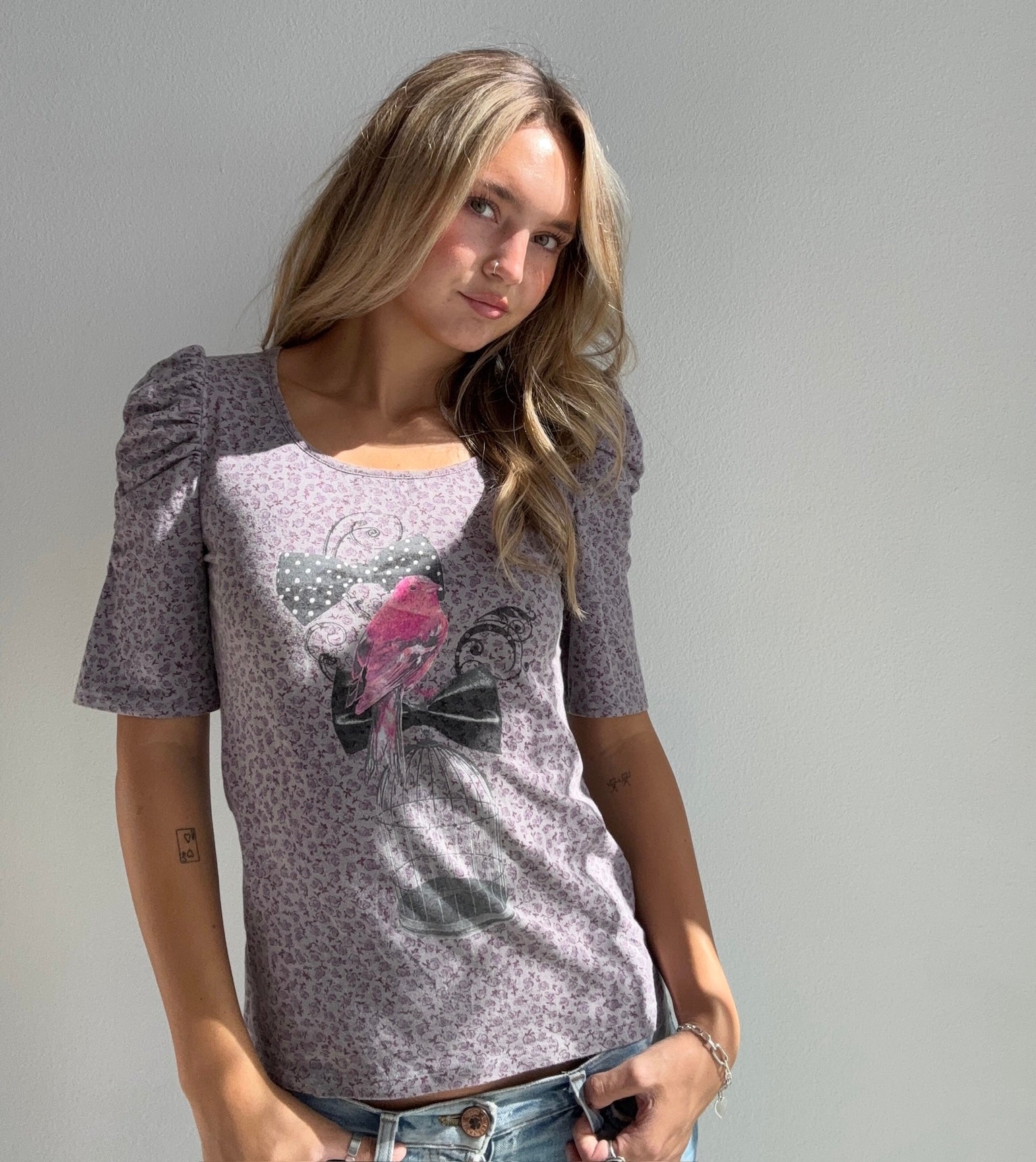 Purple Bird Graphic Top (Medium)