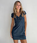 Dark Wash Lace Up Denim Dress (Small)