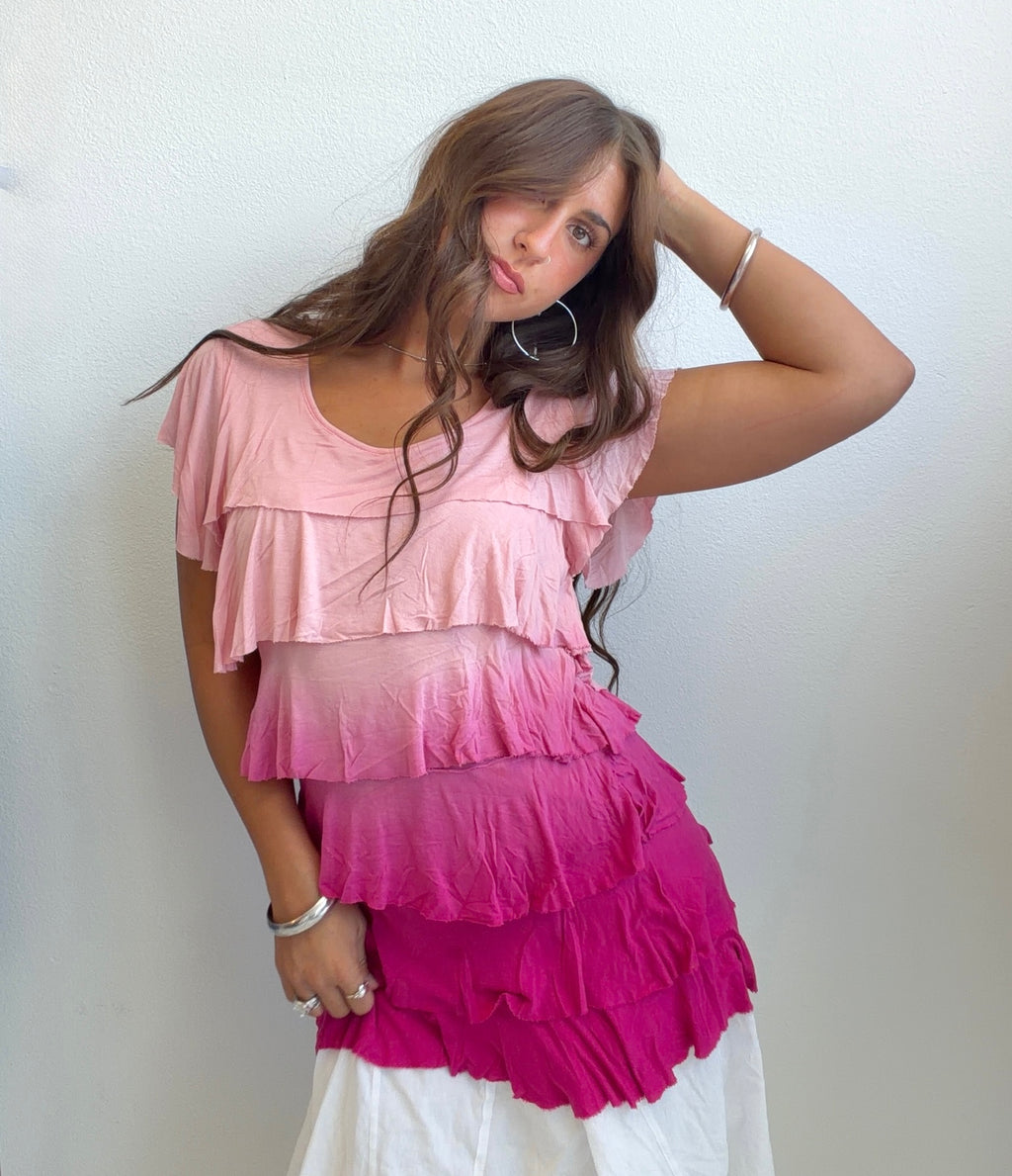 Pink Ombré Ruffle Tunic (S/M)