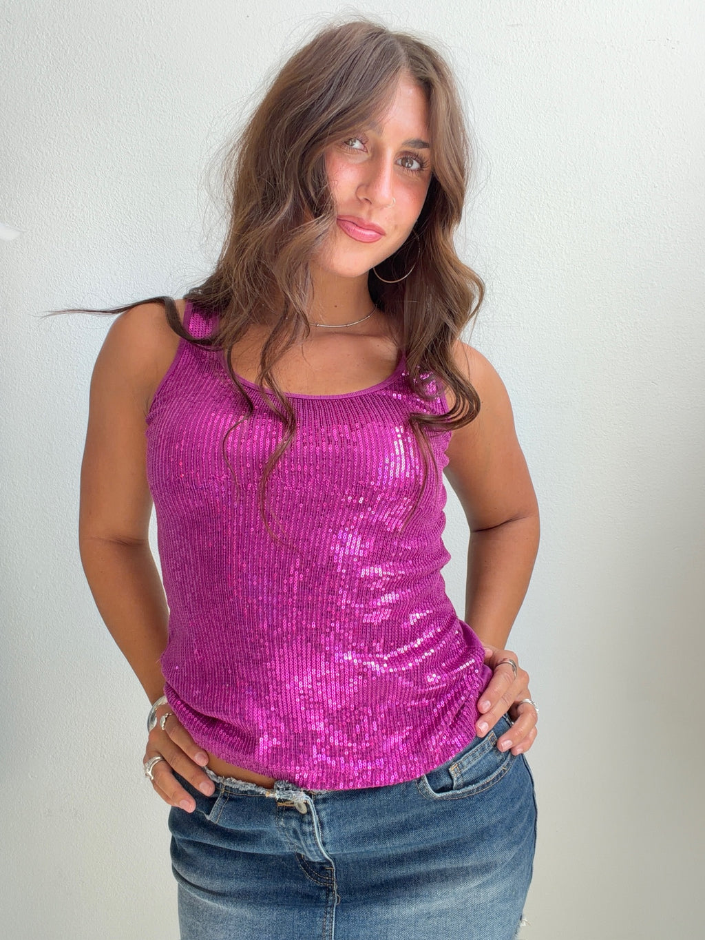 Y2K Fuchsia Sequin Tank (Small)