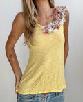 Yellow Floral One Shoulder Tank (Small)