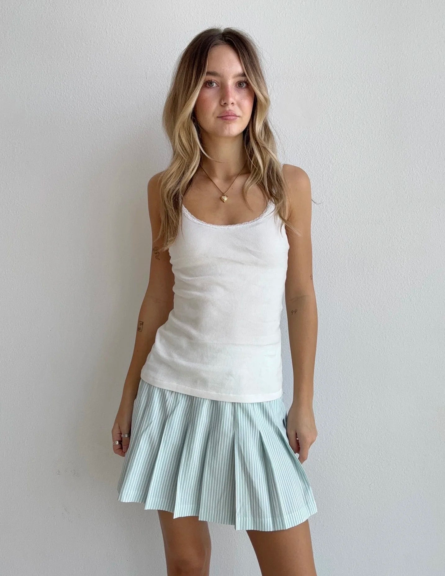 Mint Pinstripe Pleated Mini Skirt (XS)