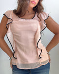 Blush Ruffle Sheer Flutter Sleeve Top (Small)